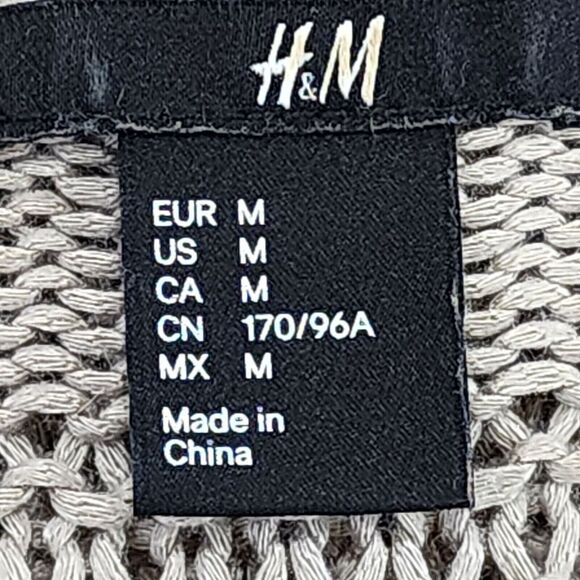 H&M Taupe Mixed Open-Knit Long Sleeve Sweater Tunic Lightweight Size M - Picture 2 of 8